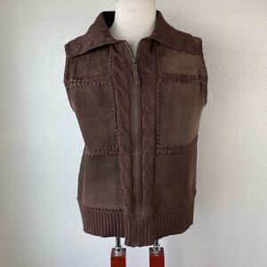 Designers Studio Originals Leather Trim Full Zip Sweater Vest Size M